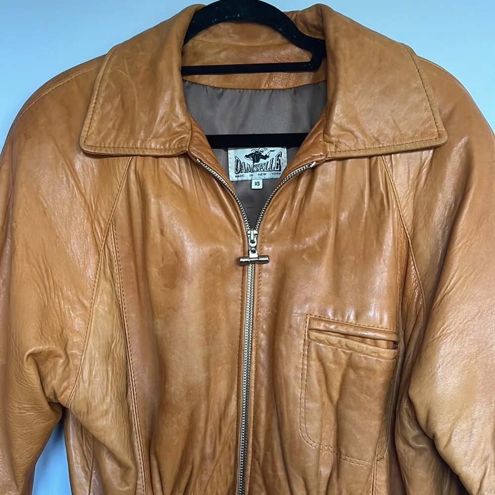 Vintage Damselle New York Brown Leather Jacket. Unisex XS (Wmns M) - Picture 3 of 8